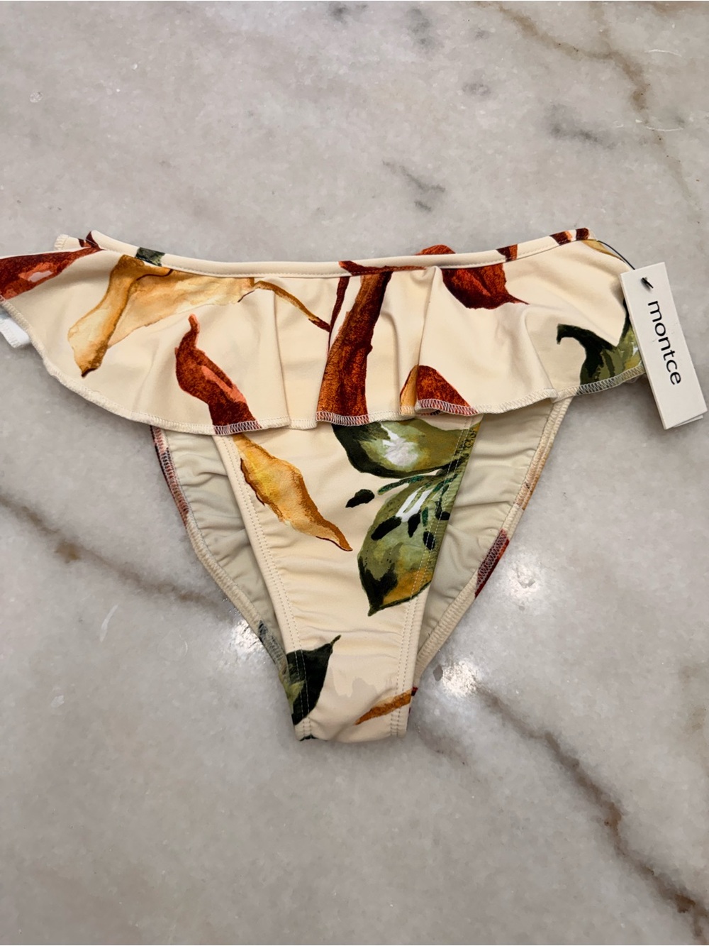 NWT Montce Tamarindo Rural Floral Ruffle Bikini Bottoms - Cream - Picture 3 of 6